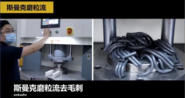 液壓內嚙合齒輪側壁上的小孔去毛刺，磨粒流比人工快幾十倍